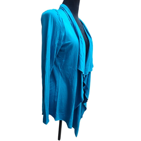 NWT Open Front Cascading Shawl Collar Cardigan Medium Teal - Picture 4 of 6